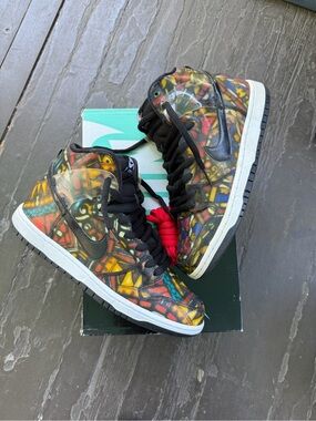 Nike Multicolor Stained-Glass High Top Sneakers - Black Swoosh mens size 9.5